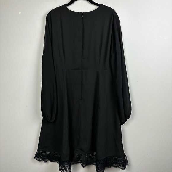 Women’s boho embroidered black chiffon fit flare cocktail plus size 16 dress - Picture 9 of 10